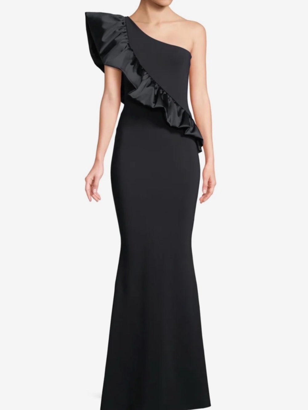 Chiara Boni Black One-Shoulder Ruffle Gown 2 NWT